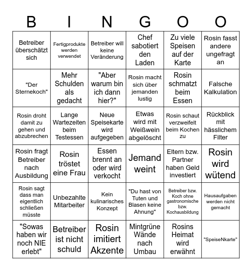 Rosins Restaurants Bingo Card