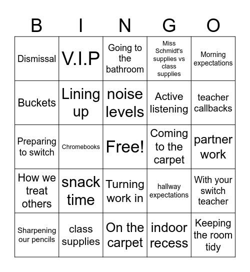 Back to School Procedures & Expectations Bingo Card