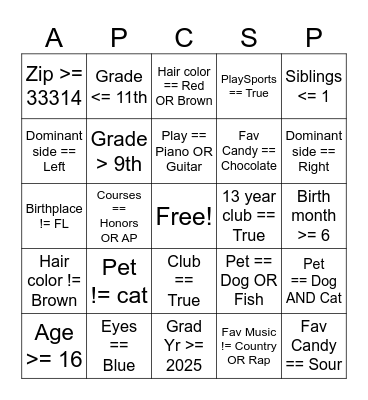 AICE CS Boolean Bingo Card