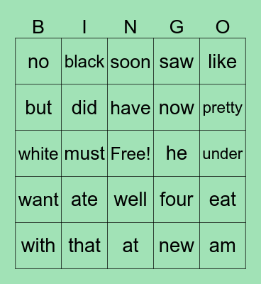 First Grade Sight Words Bingo Card