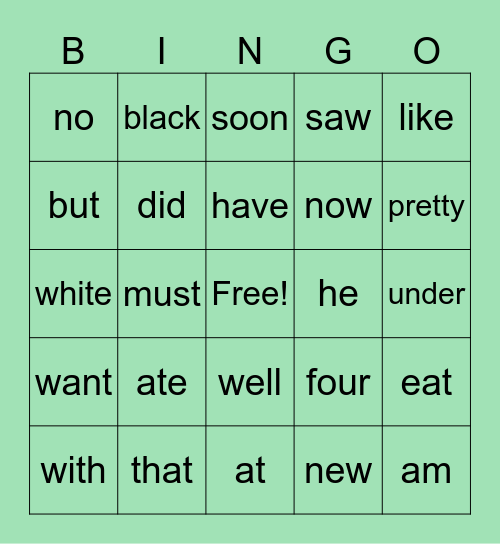 First Grade Sight Words Bingo Card