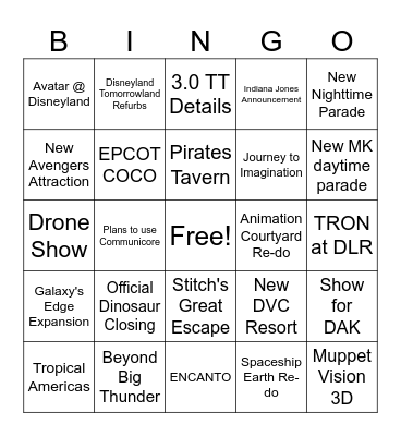 D23 PARKS AND RESORTS Bingo Card