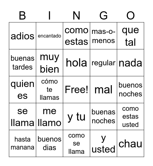 Saludos y Despedidas Bingo Card