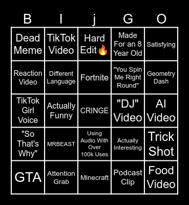 YouTube Shorts Bingo Card