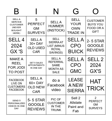 AUGUST: SALES BINGO Card