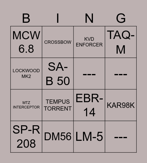 MARKSMAN RIFLES Bingo Card