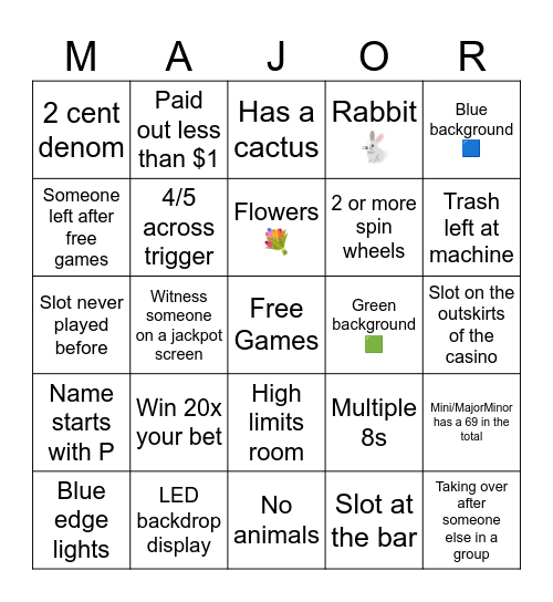 Slot Machine Bingo Card