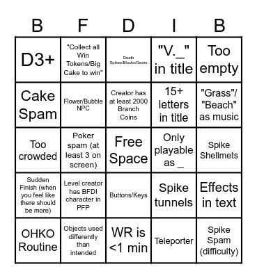 BFDI BRANCHES Bingo Card