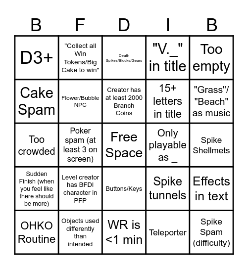 BFDI BRANCHES Bingo Card