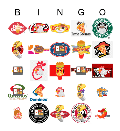 Fast Food Restaurant Logos Bingo Card