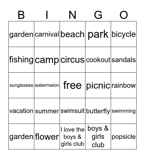 SUMMER BINGO Card