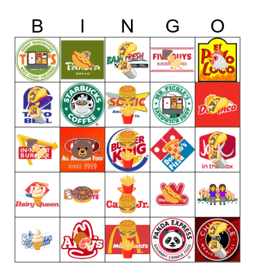 FAST FOOD Bingo Card