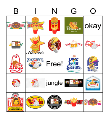 Fast Food Bingo Card