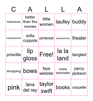 calla’s favorites Bingo Card