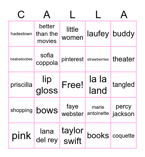 calla’s favorites Bingo Card