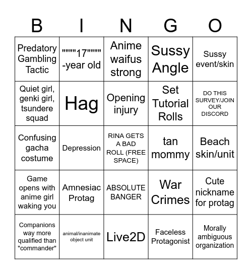 Gacha Game Tropes #Augacha Bingo Card