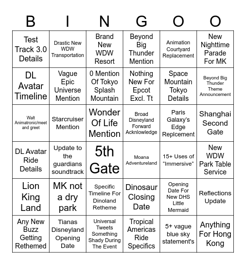 D23 Bingo Card