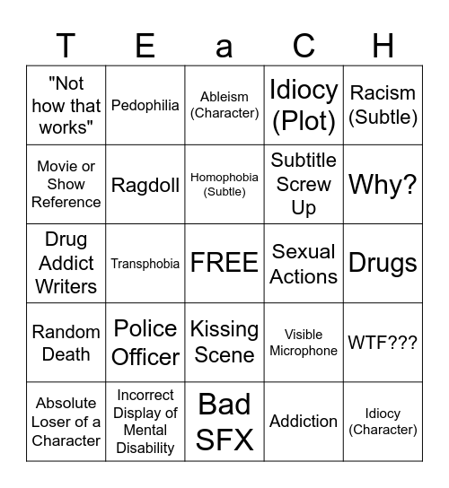 Tomorrow's Teachings Bingo Card