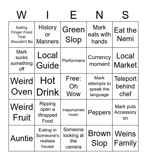 Mark Wiens Bingo Card