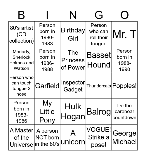 Eighties Party Bingo! Bingo Card