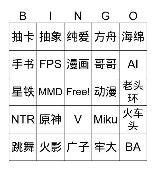 网络视频bingo Card