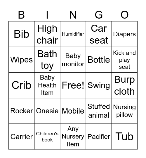 Baby Shower Bingo Card