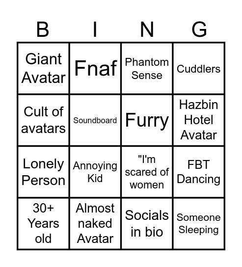 VrChat Bingo Card