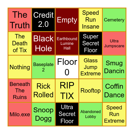 Secret Floor Bingo Card