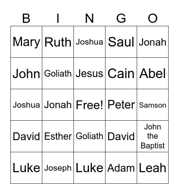 Bible Bingo Card