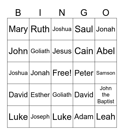 Bible Bingo Card