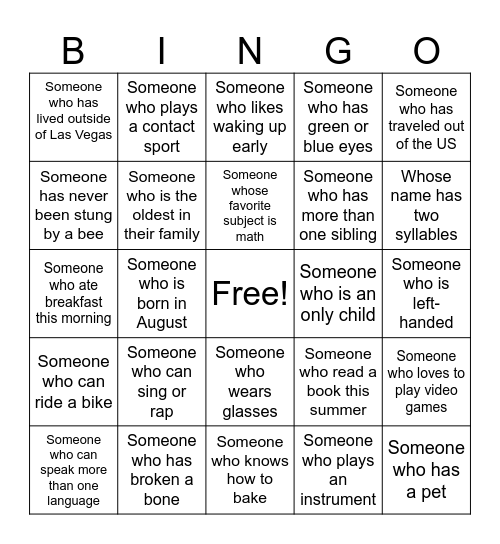 Human Bingo Card