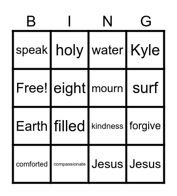 Beatitudes Bingo Card