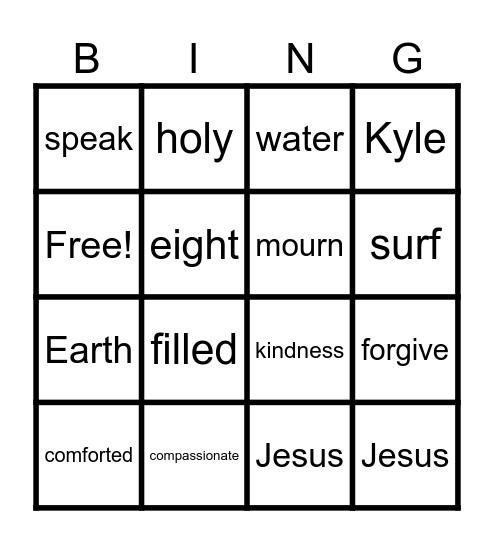 Beatitudes Bingo Card