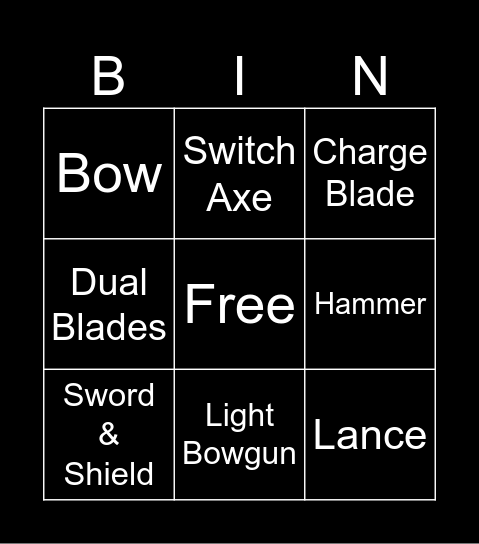 Weapon Bingo Card