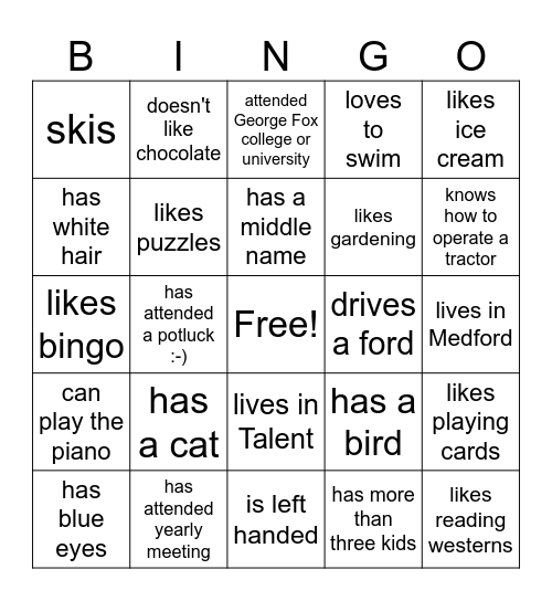 Find A Person Who.... Bingo Card