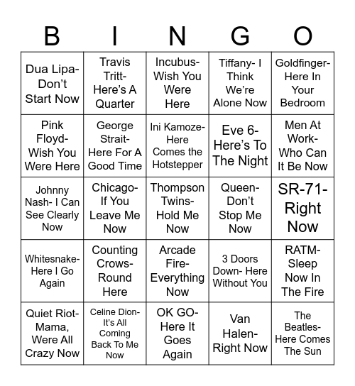 Radio Bingo "Here" & "Now" Bingo Card