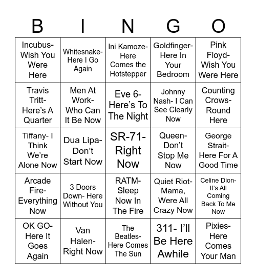 Radio Bingo "Here" & "Now" Bingo Card