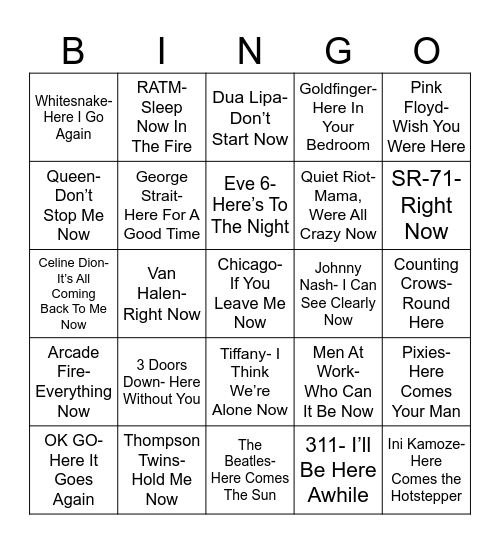 Radio Bingo "Here" & "Now" Bingo Card