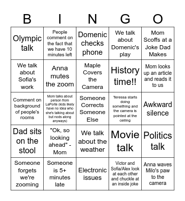 Sirugo Zoom Bingo Card