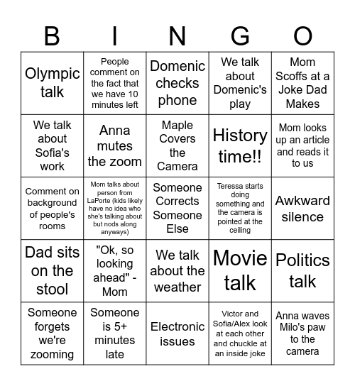 Sirugo Zoom Bingo Card