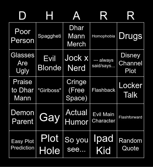 Dhar Mann Bingo Card