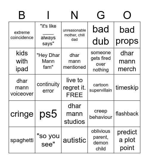 Dhar Man Bingo Card