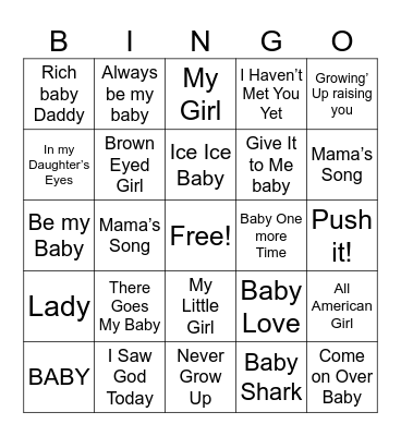 Tanya’s Baby Sprinkle Bingo Card