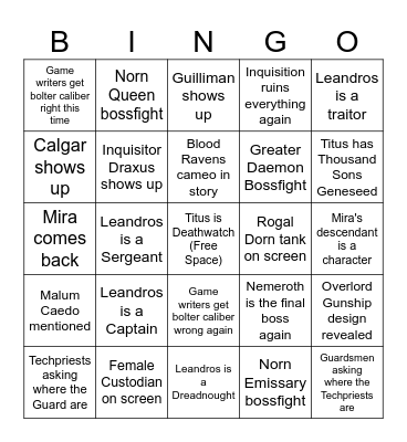 Space Marine 2 Bingo Card