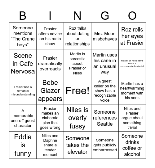 Frasier! Bingo Card