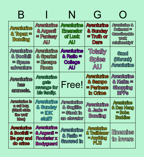 Aventurine RP Wishlist Bingo Card