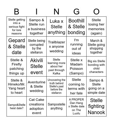 Stelle roleplay bingo/wishlist Bingo Card