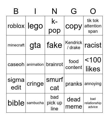 yt shorts Bingo Card