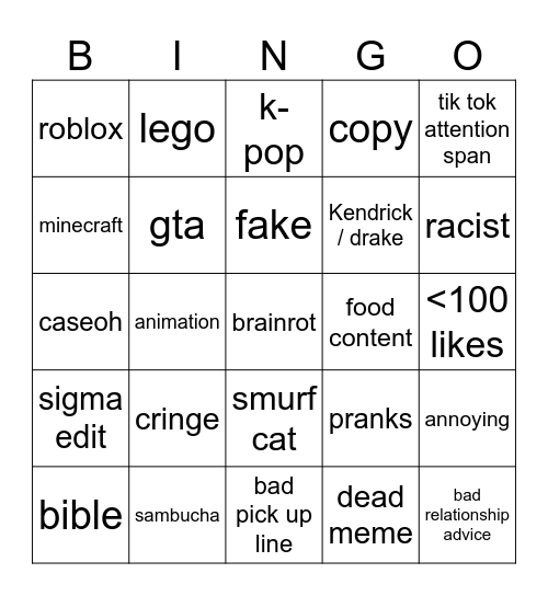 yt shorts Bingo Card