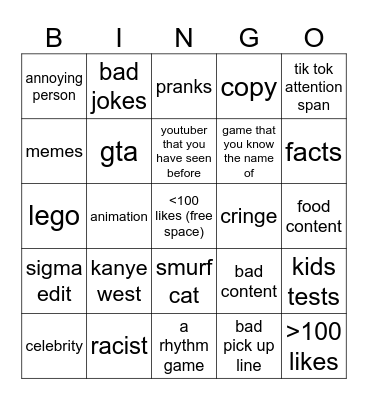 yt shorts Bingo Card